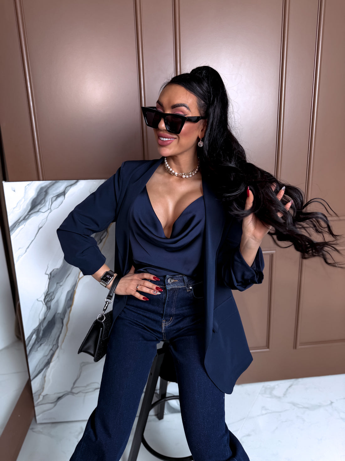 Navy blue, ONE SIZE jacket + blue top 