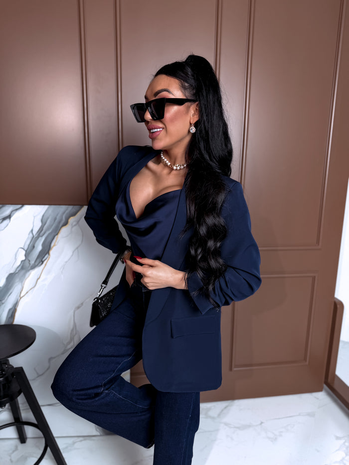 Navy blue, ONE SIZE jacket + blue top 