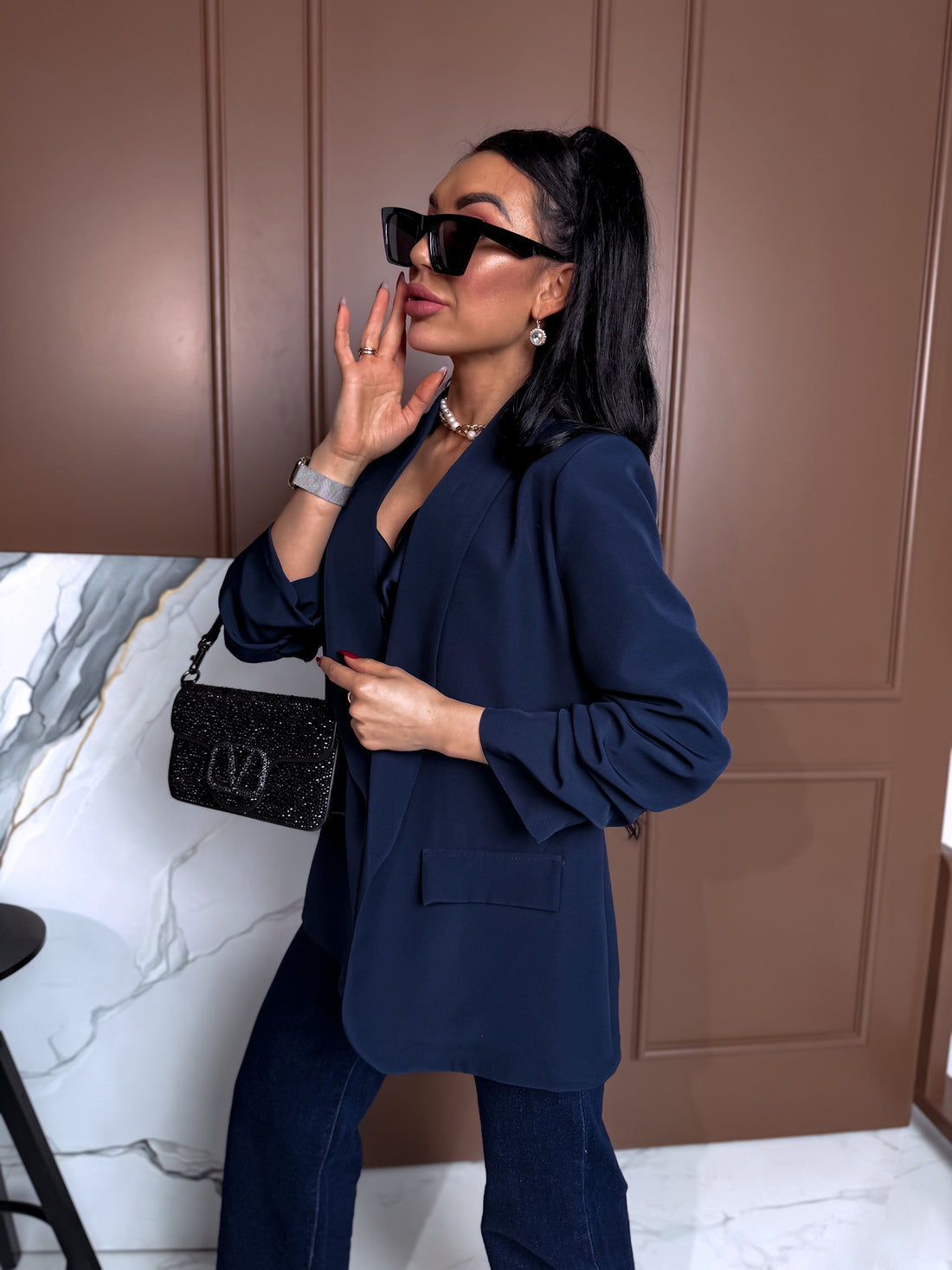 Navy blue, ONE SIZE jacket + blue top 