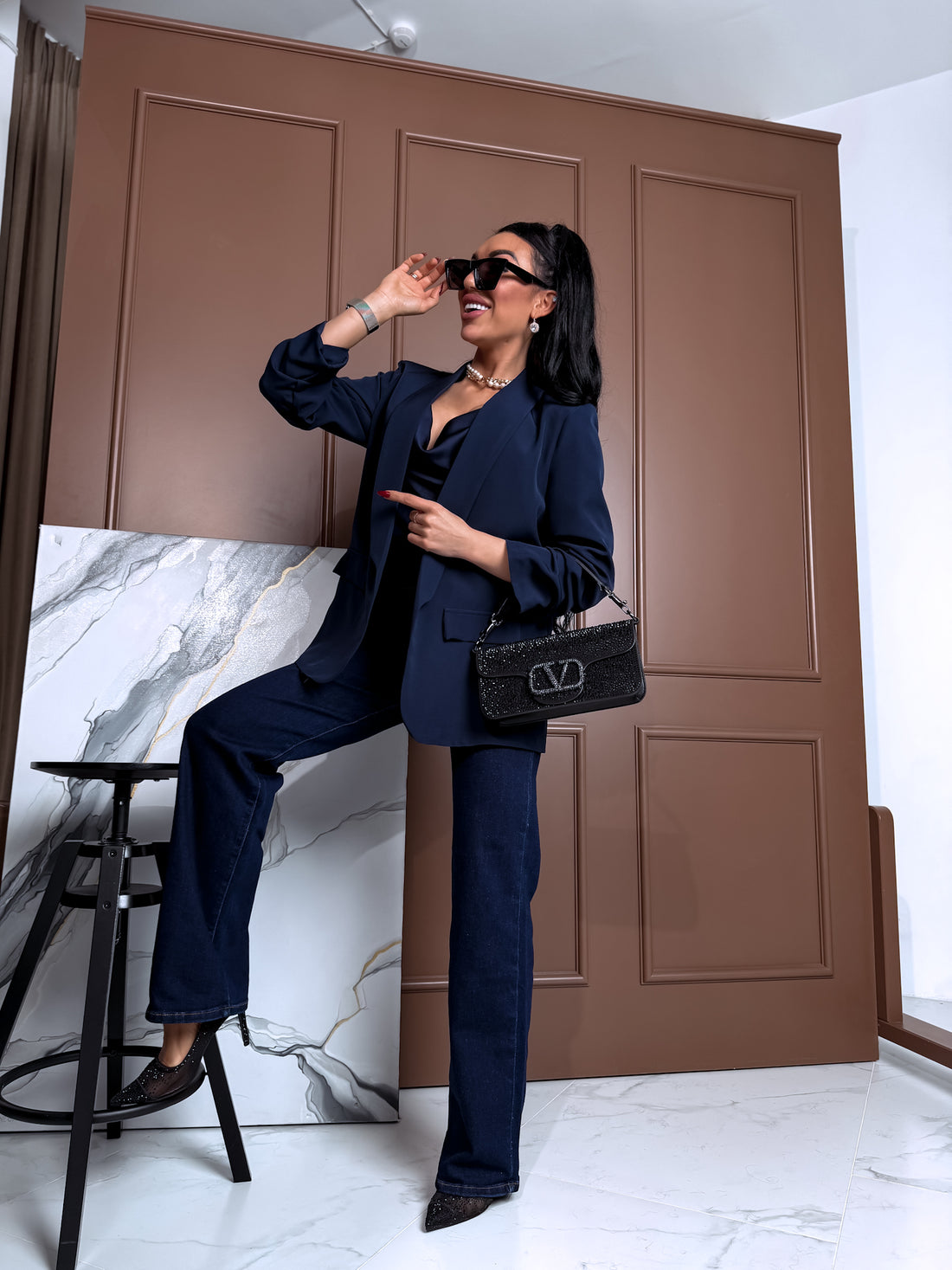 Navy blue, ONE SIZE jacket + blue top 