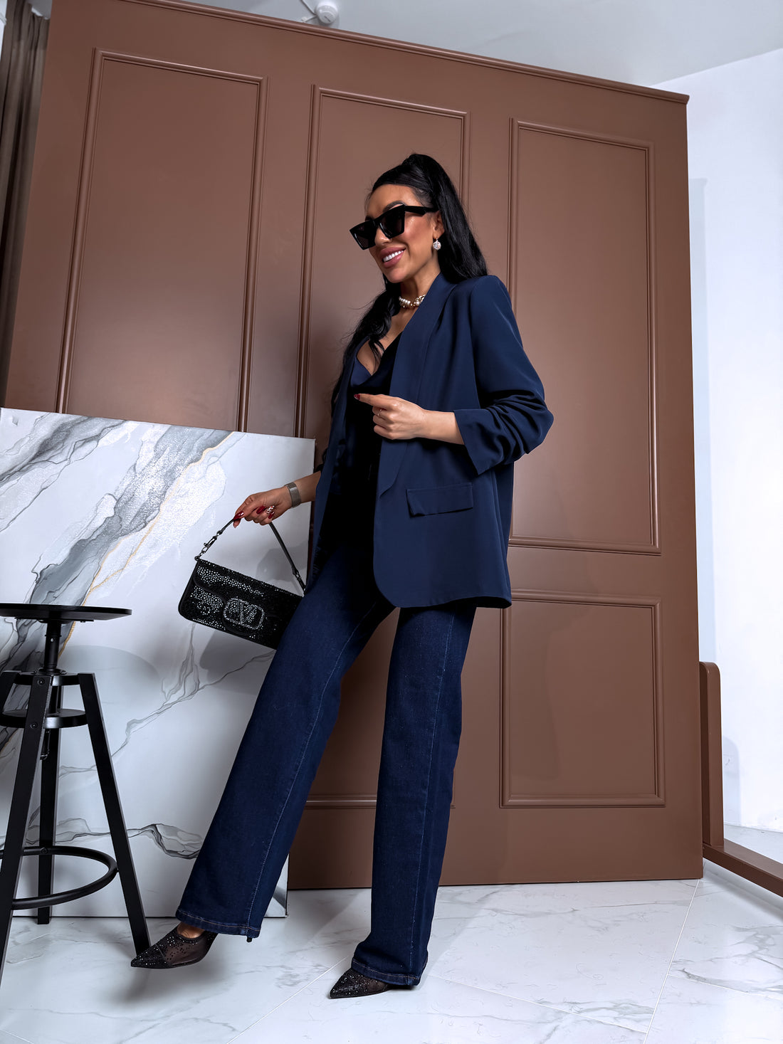 Navy blue, ONE SIZE jacket + blue top 