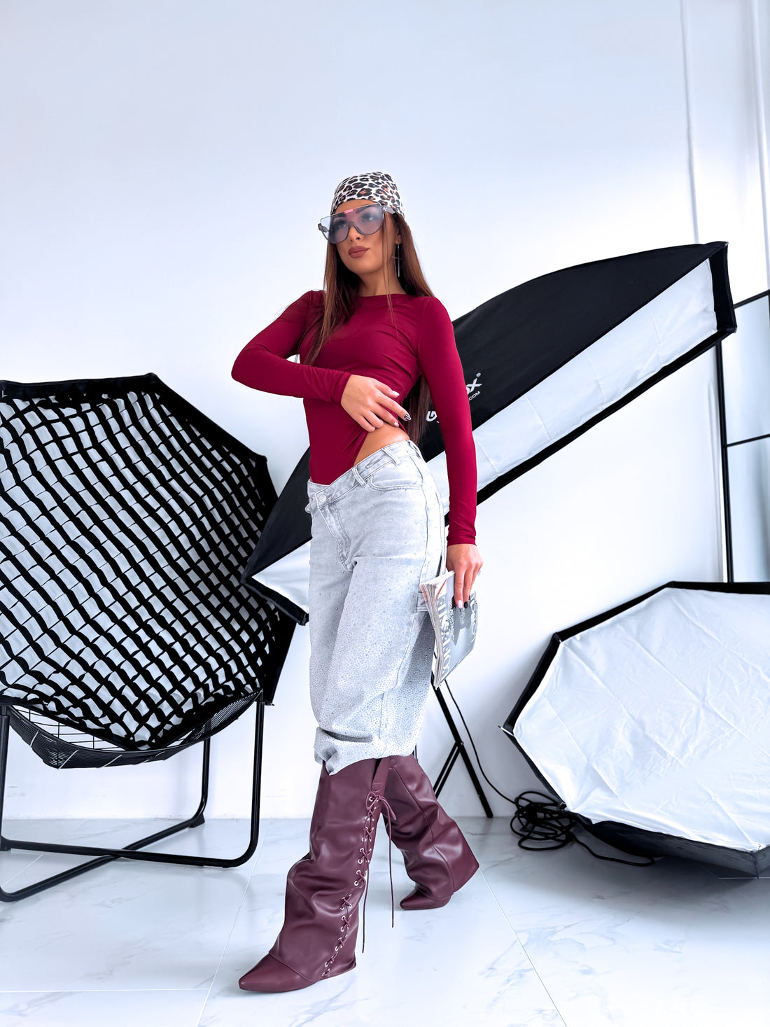 Long Sleeve Bodysuit "BASIC" - BORDO 