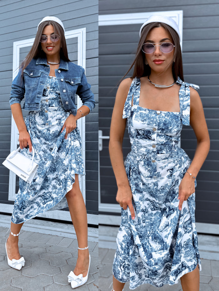 Dress "HAWAII CHARM" 1363 - BLUE WITH WHITE 