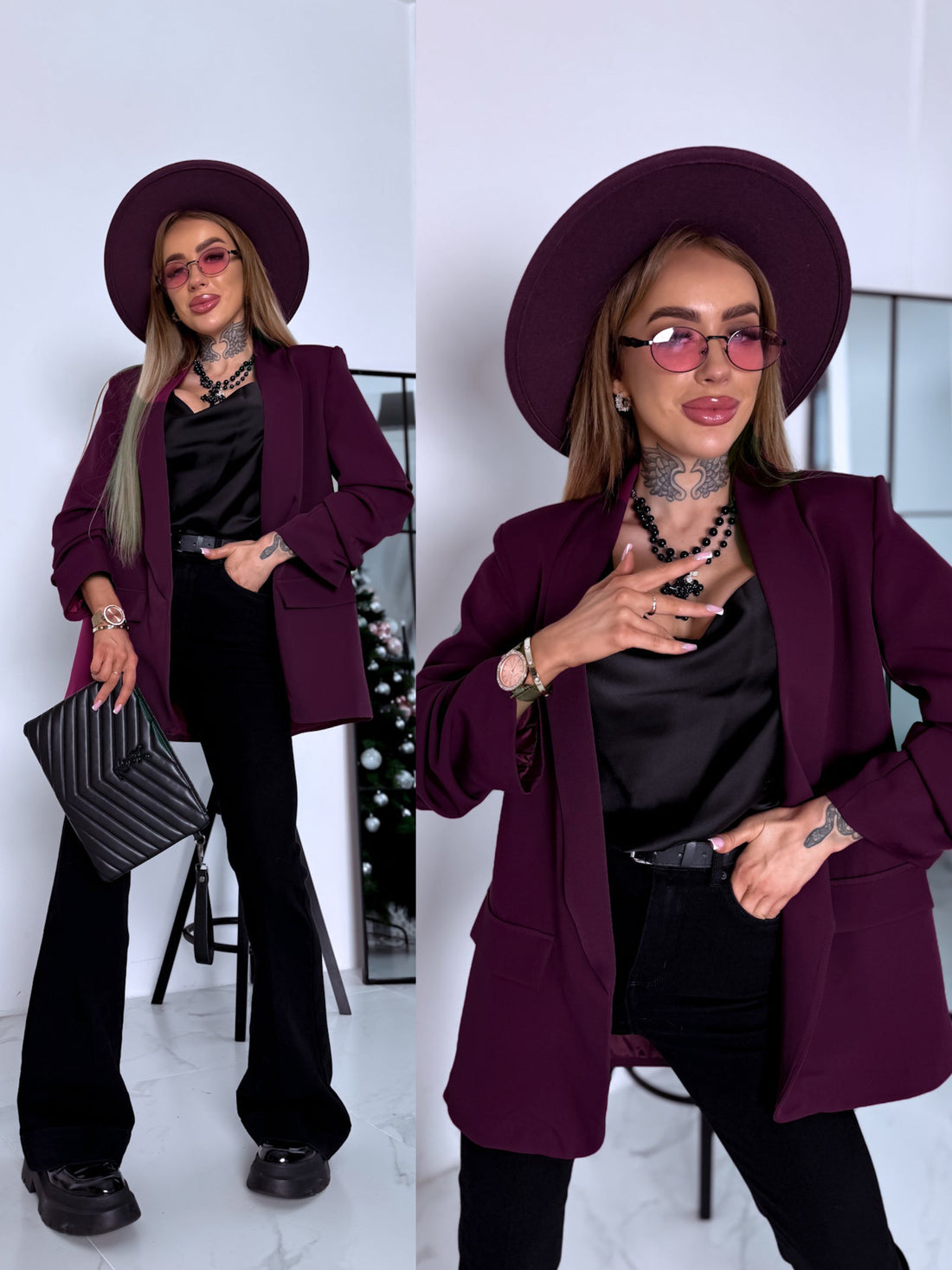 Eggplant purple ONE SIZE blazer + black top PRE-ORDER