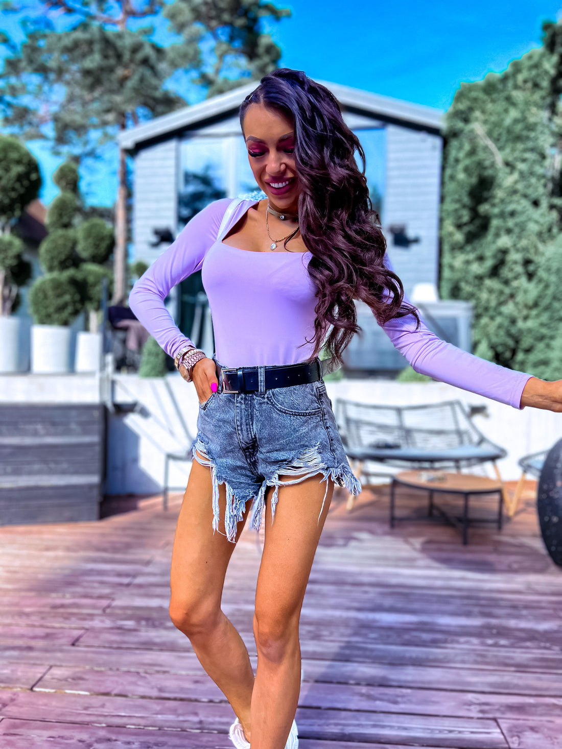 Lavendel, basic PUSH-UP topp nelinurkse kaelusega