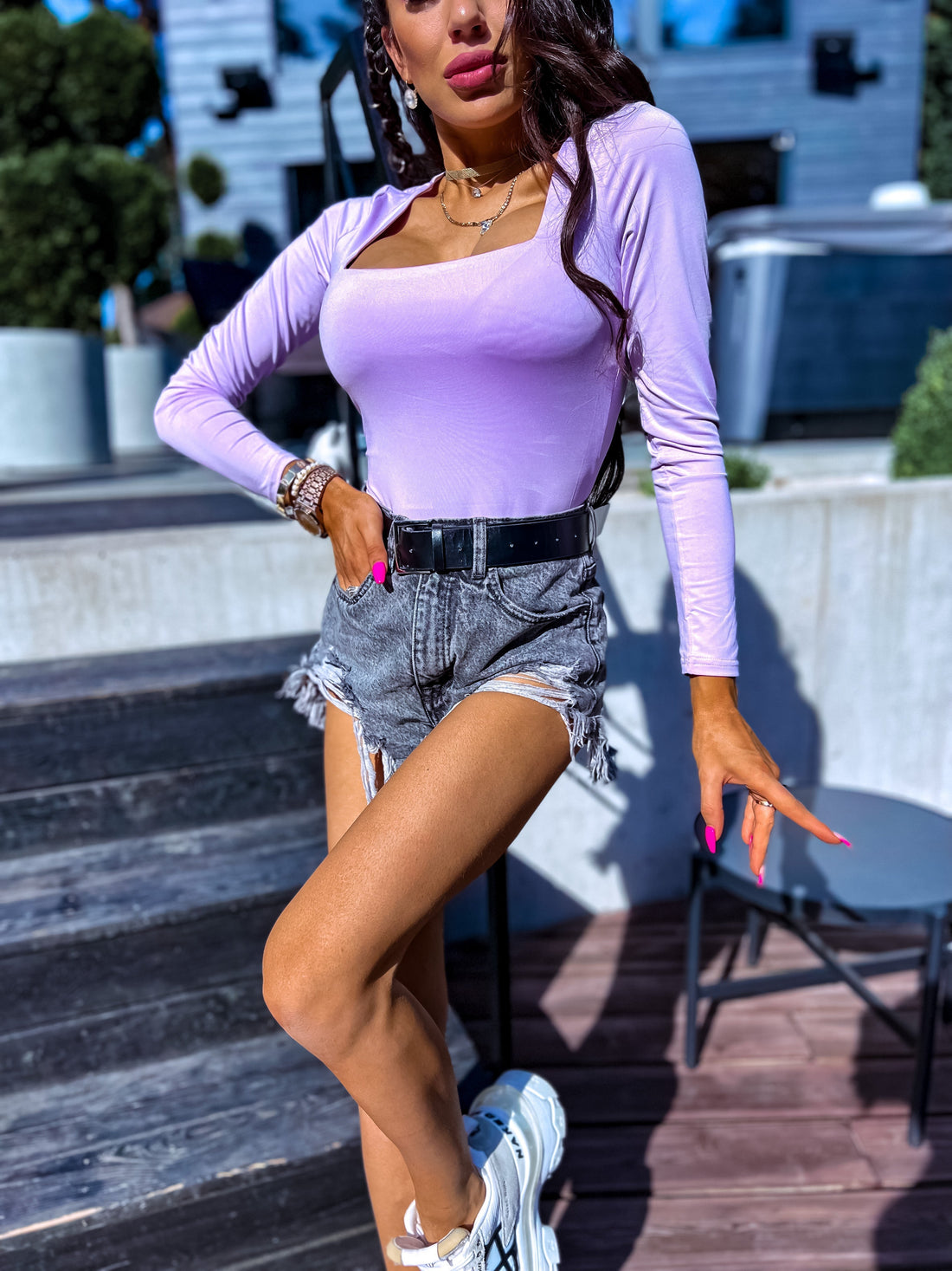 Lavendel, basic PUSH-UP topp nelinurkse kaelusega