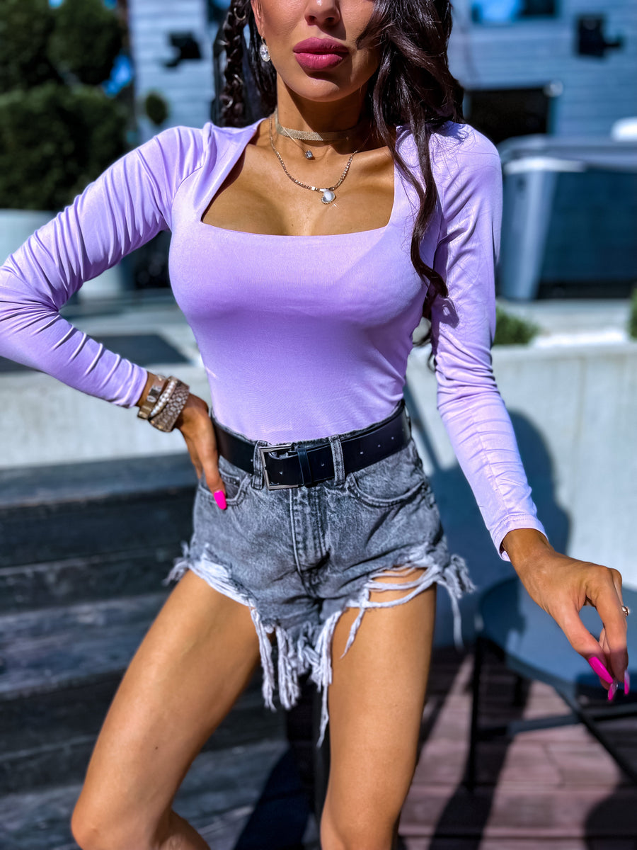 Lavendel, basic PUSH-UP topp nelinurkse kaelusega