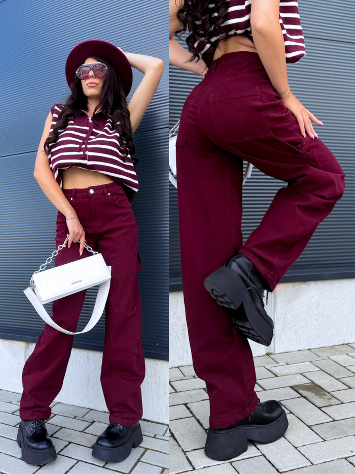 "WIDE BALLON" džinsai 8948 - bordo