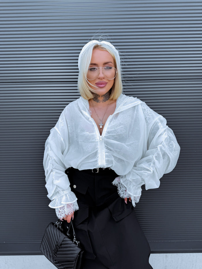 Jacket with lace lining "NECTAR V11002" - CREAM WHITE