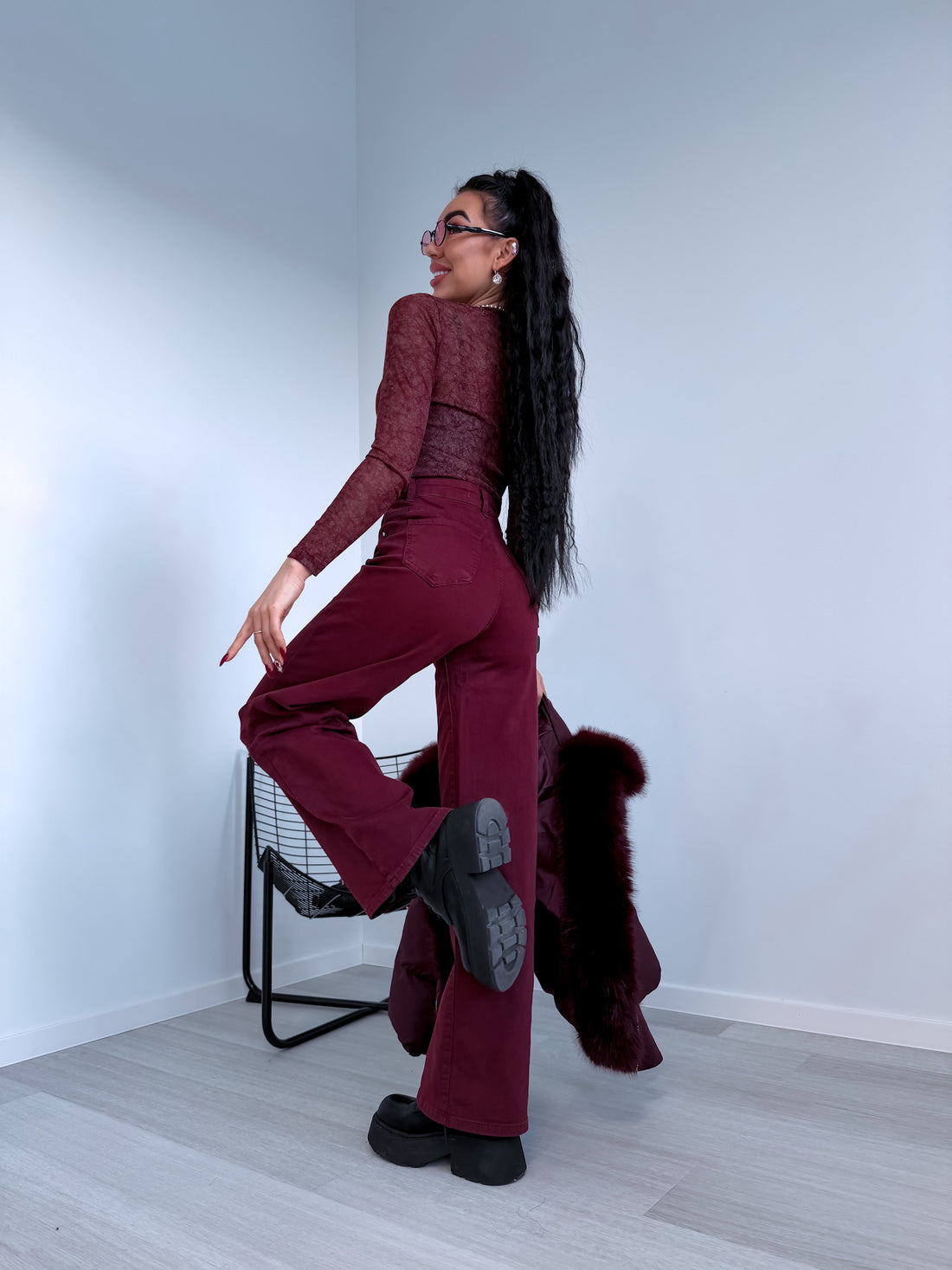 "DETROIT DJ2405-15" jeans - BURGUNDY