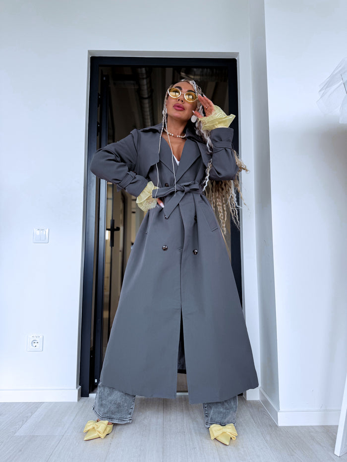 Lightweight Autumn Trench Coat - Dark Gray 