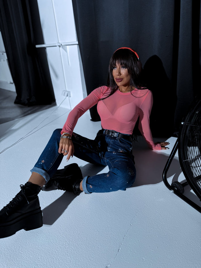Classic Mesh Bodysuit - Neon Peach