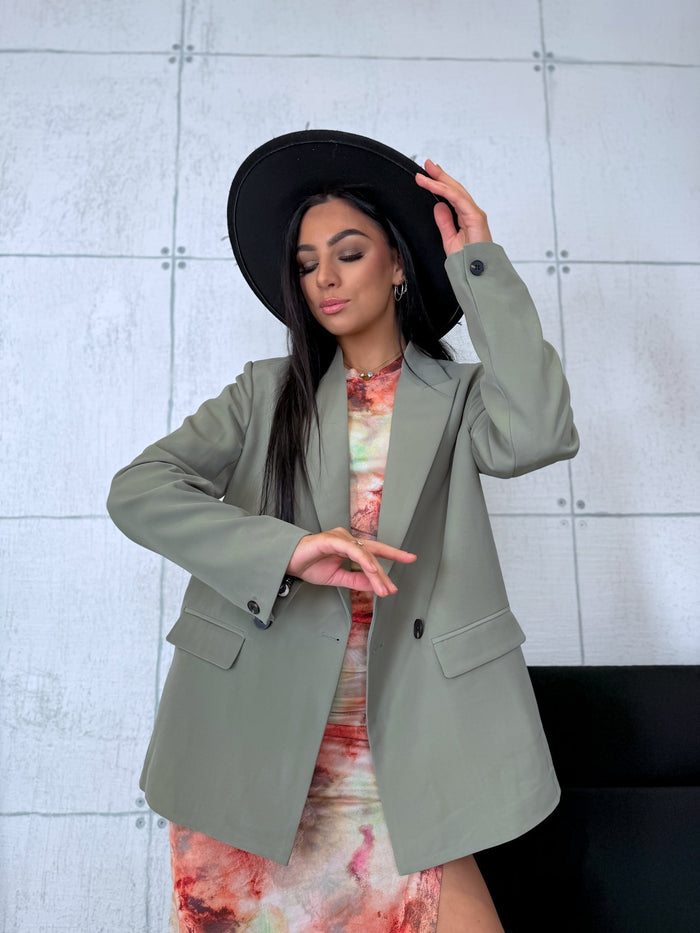 Oversized blazer with black sleeve buttons - KHAKI