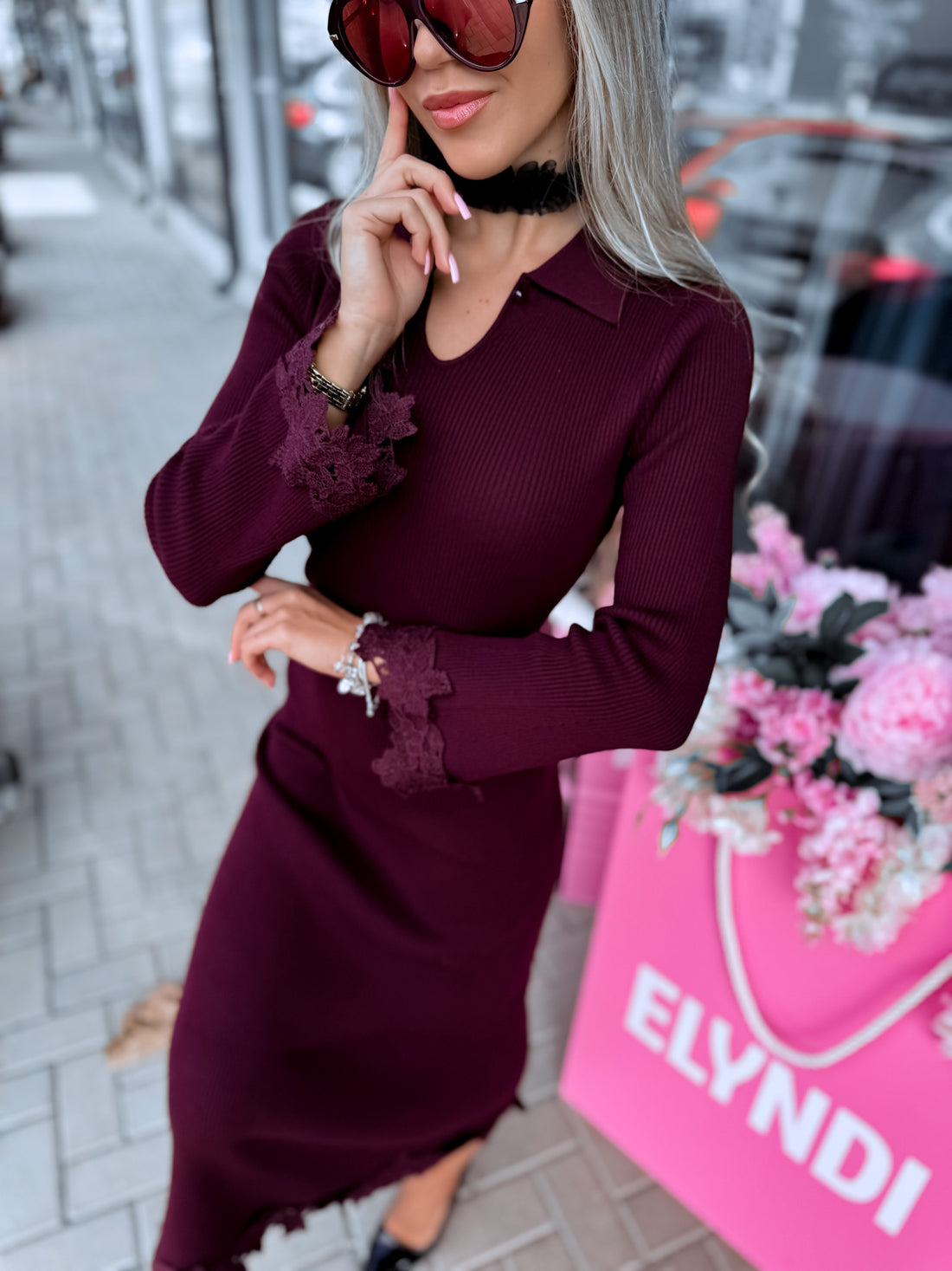 Adīta kleita ar apkakli "NICOLE" 5327 - VIOLETA