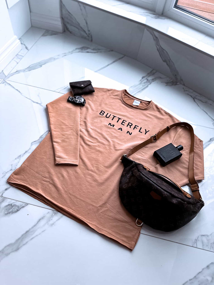 BUTTERFLY MAN, lightweight cotton sweater - BROWN
