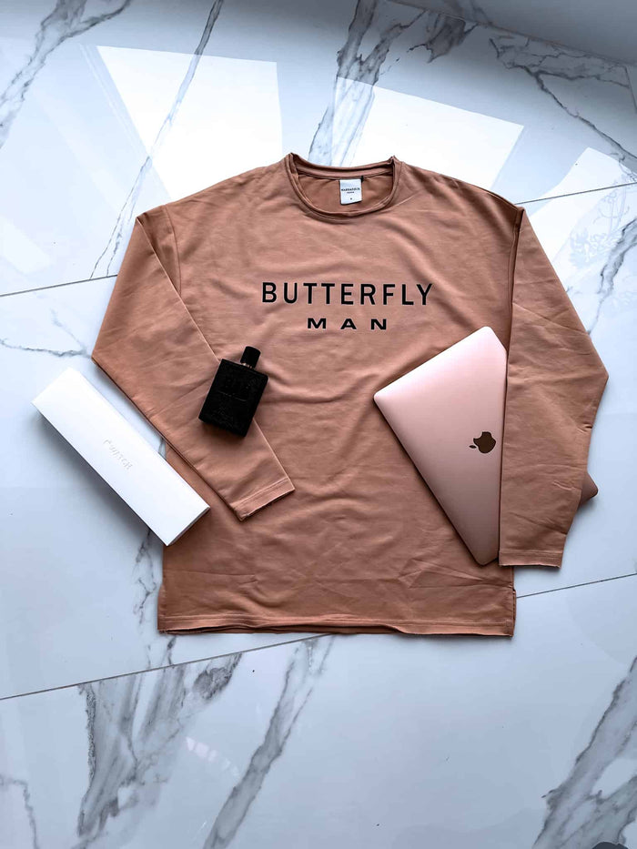 BUTTERFLY MAN, lightweight cotton sweater - BROWN