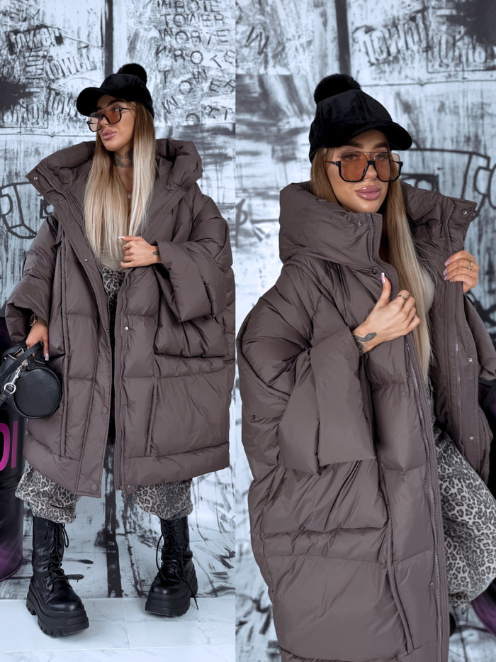Plus-size down jacket "SNOW DRIFT" - CHOCO
