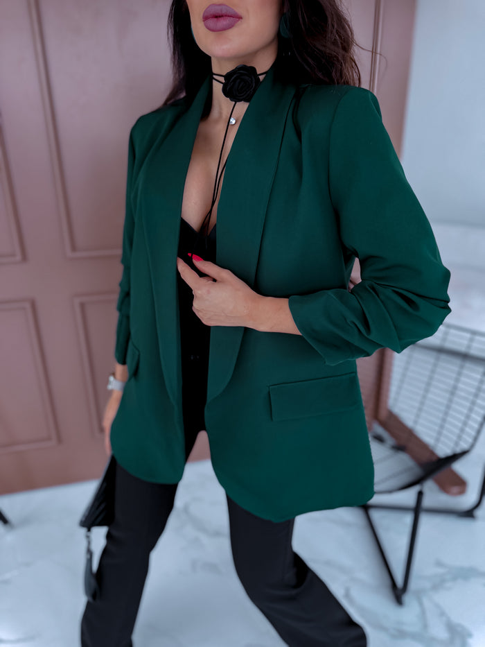 Emerald green, ONE SIZE jacket + black top 