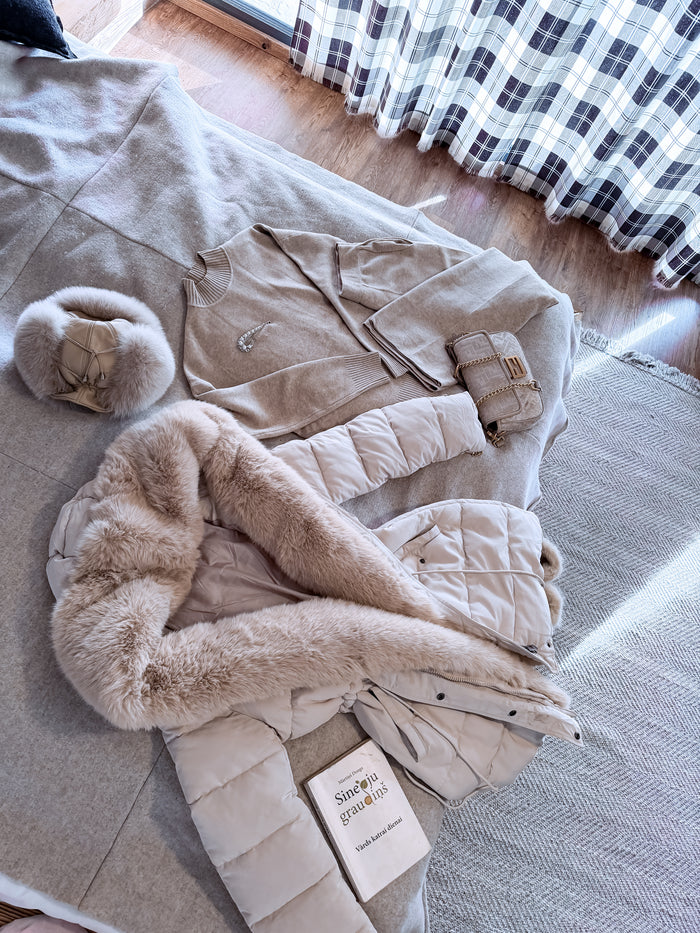 PUFFER parka with faux fur trim FC7518 – light beige PRE-ORDER