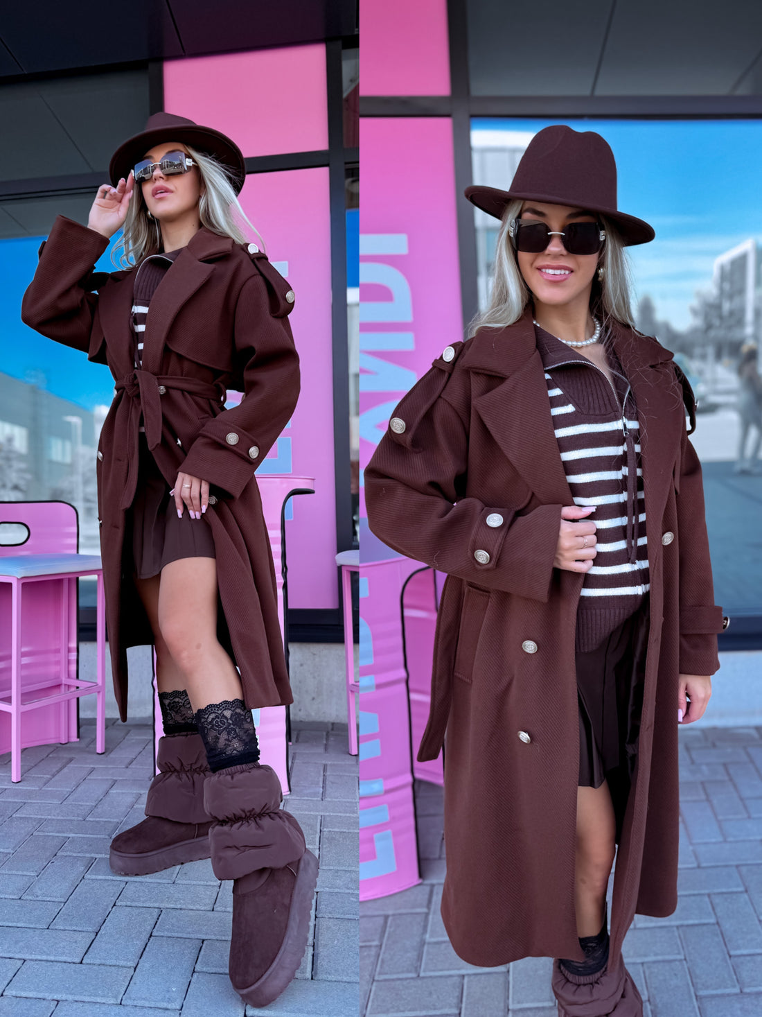 Svītrota raksta mētelis "MILADY" 88082 - CHOCO