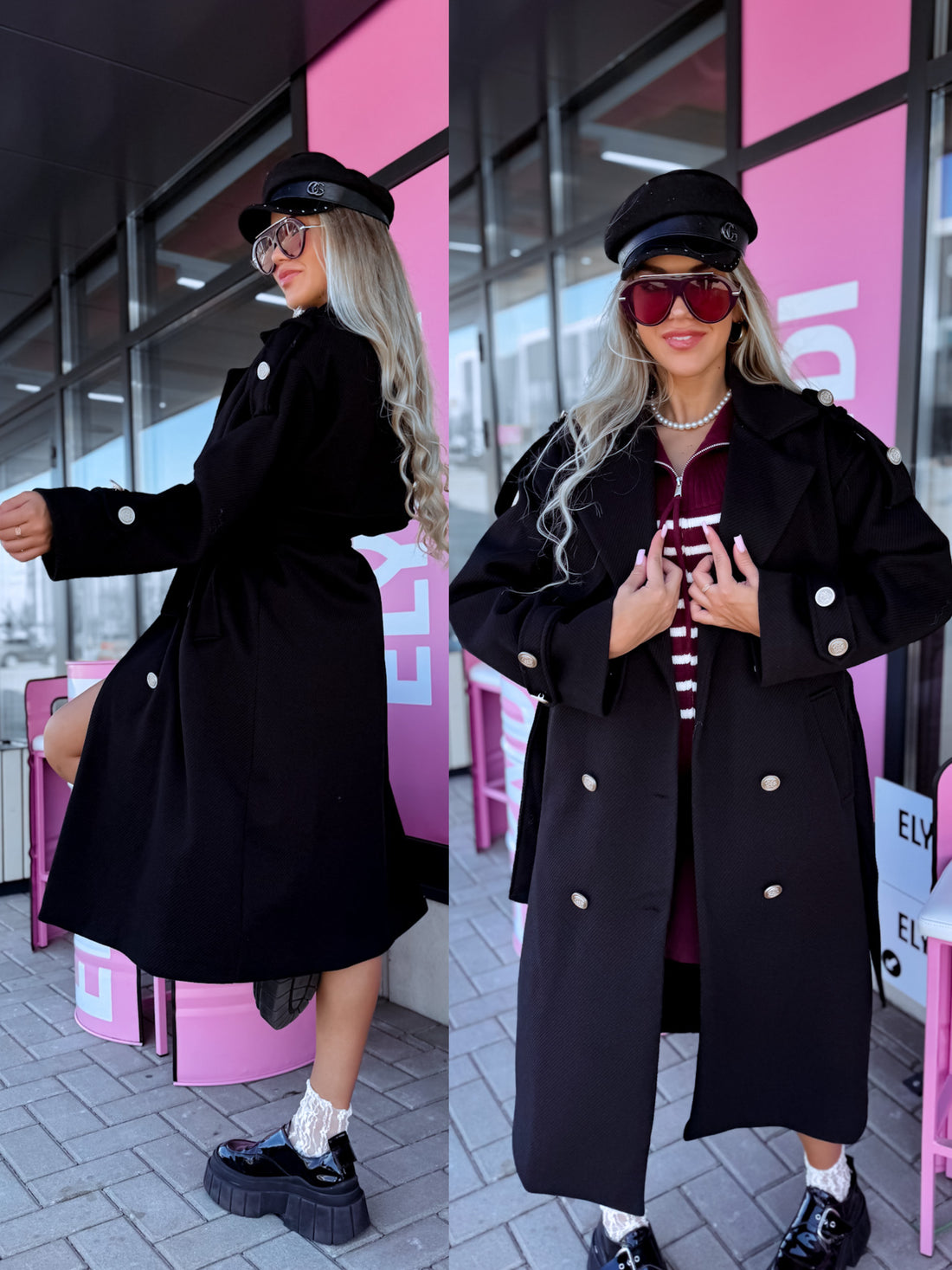 Svītrota raksta mētelis "MILADY" 88082 - MELNS