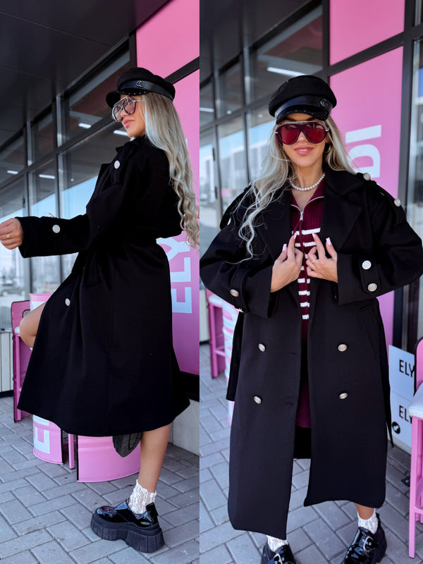 Svītrota raksta mētelis "MILADY" 88082 - MELNS