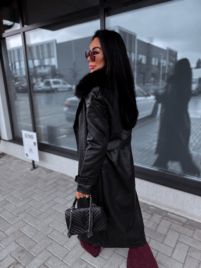"NORTHERN CV2217" faux leather trench coat - BLACK