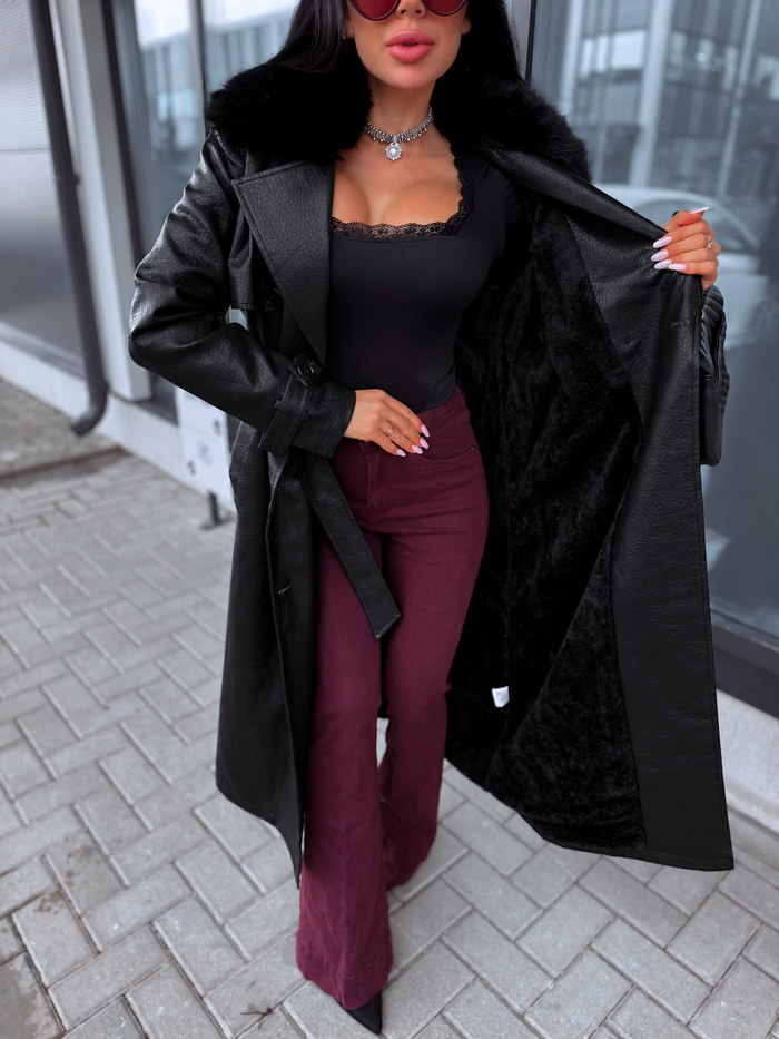 "NORTHERN CV2217" faux leather trench coat - BLACK