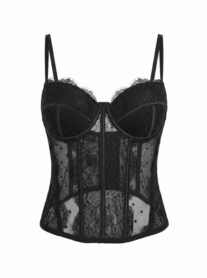 Corset "DOTTED LACE B08" - BLACK