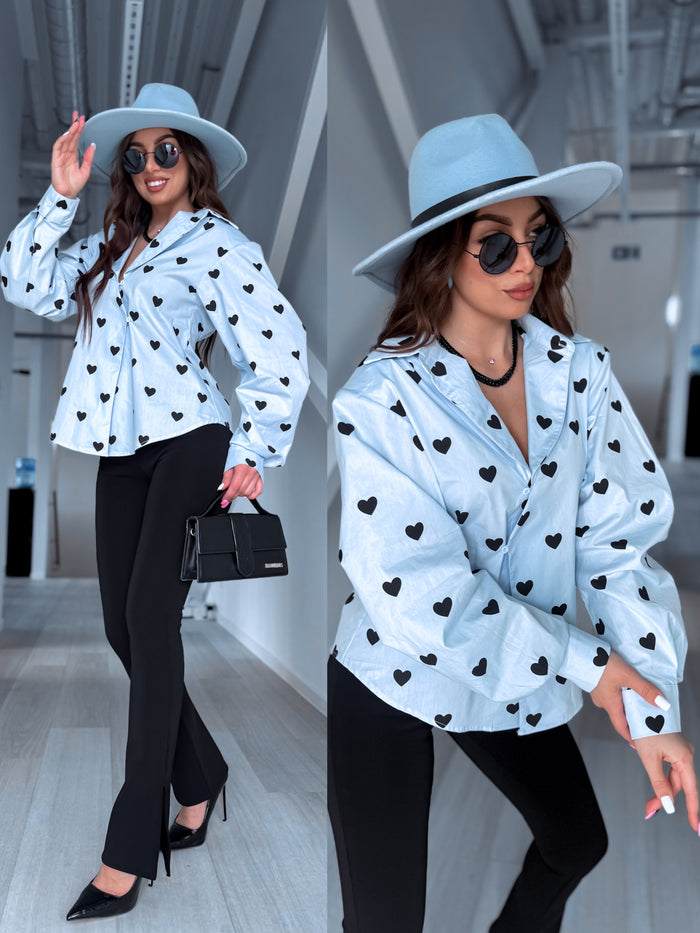 Medvilnės marškiniai "HONEY HEARTS" H13782 - ŠVIESIAI MĖLYNA