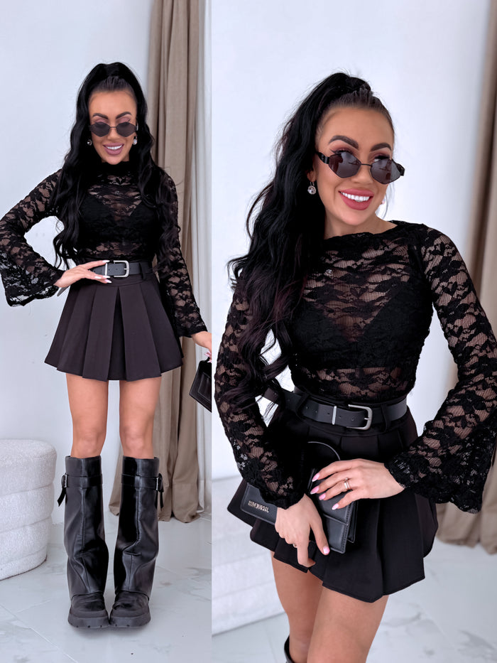 Nėrinių viršus "TWILIGHT LACE" HS10221 - JUODAS