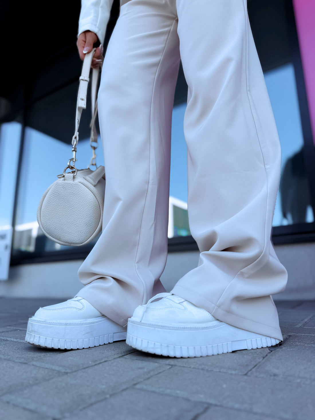 TRENDY, classic pants with buttons - LIGHT BEIGE
