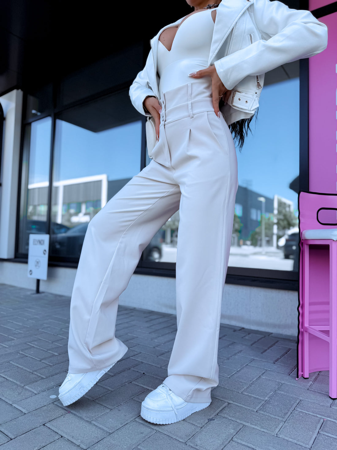 TRENDY, classic pants with buttons - LIGHT BEIGE
