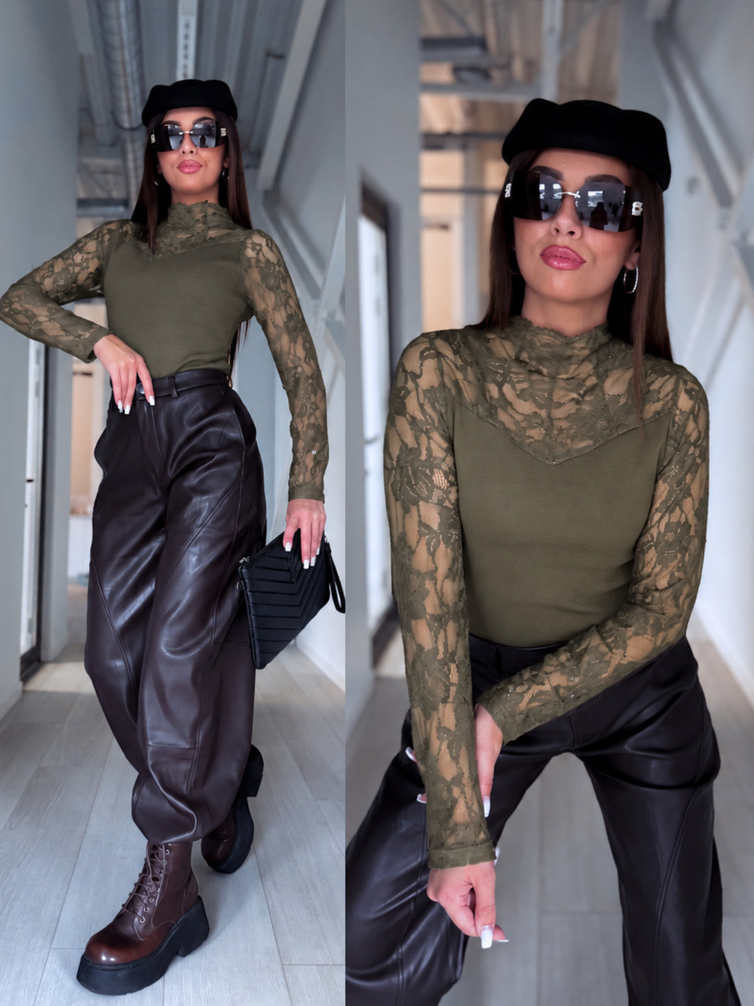 Top with lace sleeves "Take Control 06166" – KHAKI