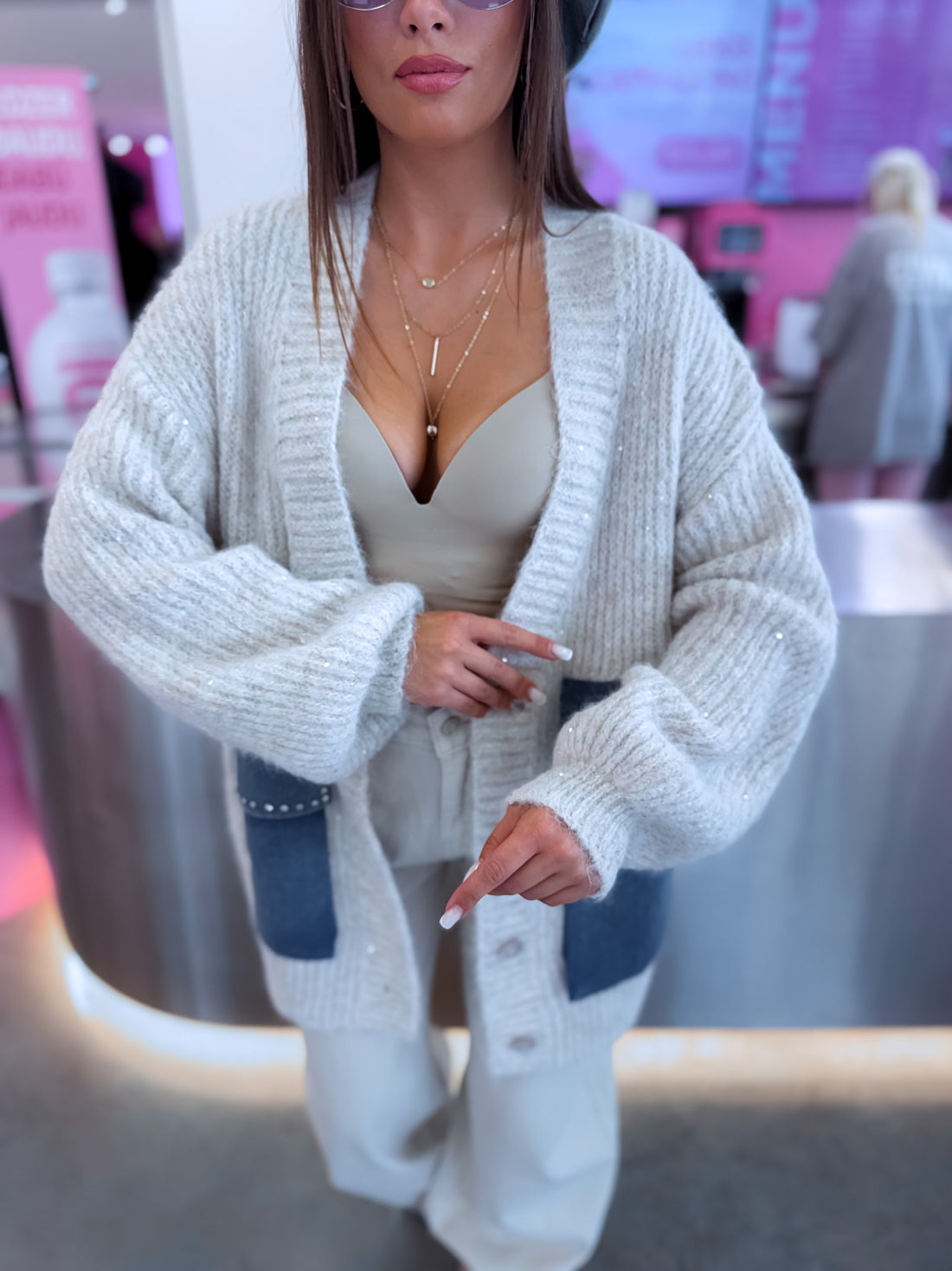 Adīta jaka ar fliteriem "TRUE JEANS 04#" - BĒŠA
