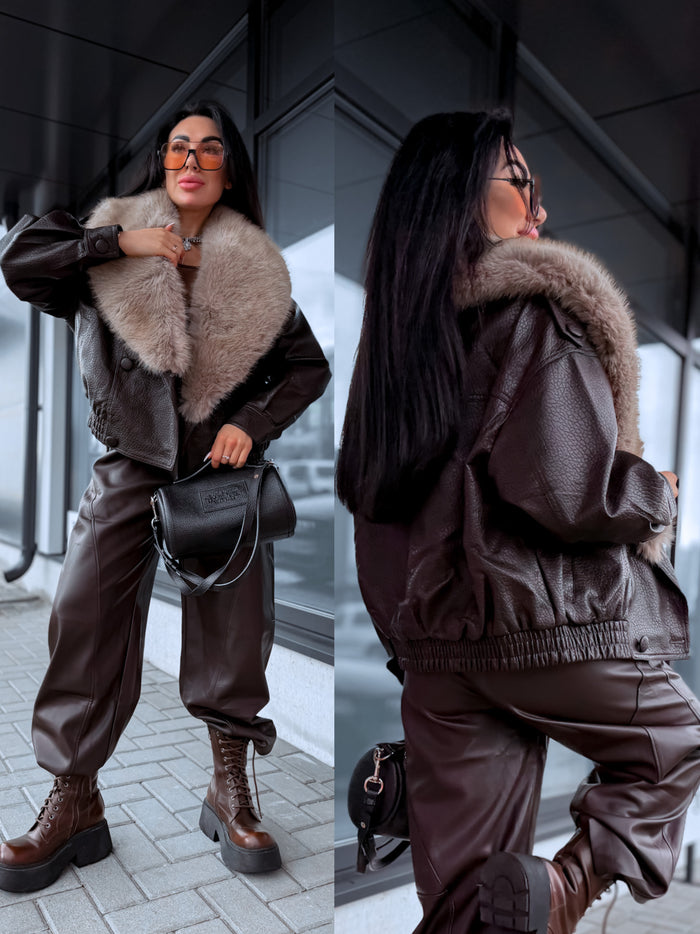 "LOST MOMENT CV2229" faux leather jacket - CHOCO