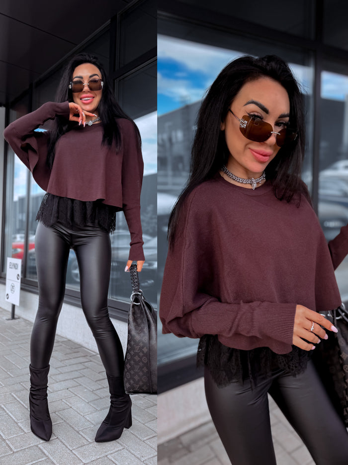 2-in-1 sweater + top "DOUBLE TAKE 5173L" - CHOCO