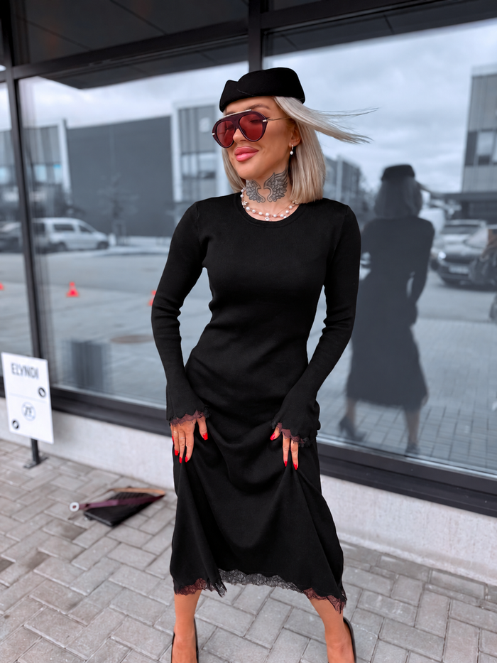 Dress "TEMPORARY" + belt 5458 - BLACK