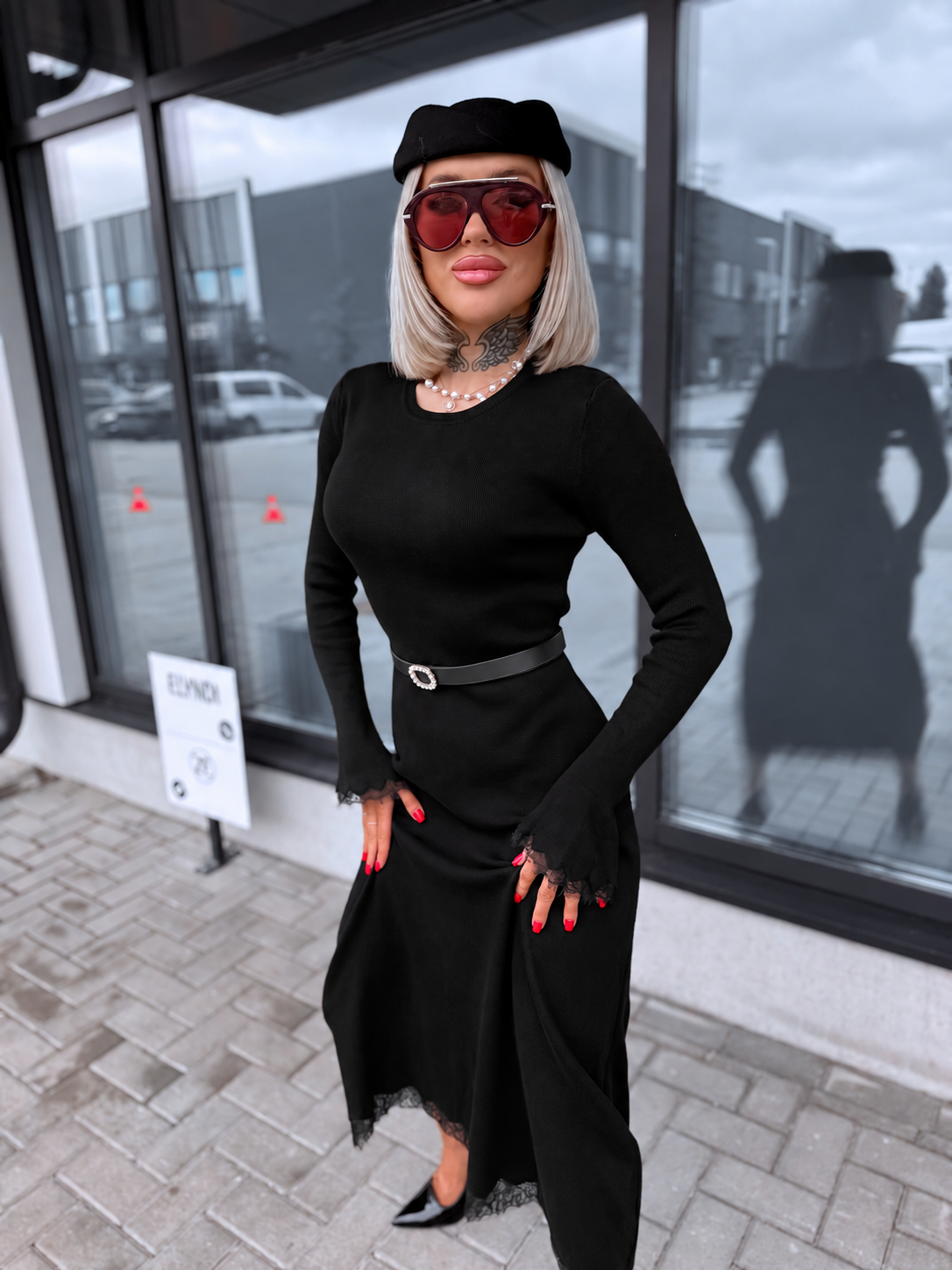 Dress "TEMPORARY" + belt 5458 - BLACK