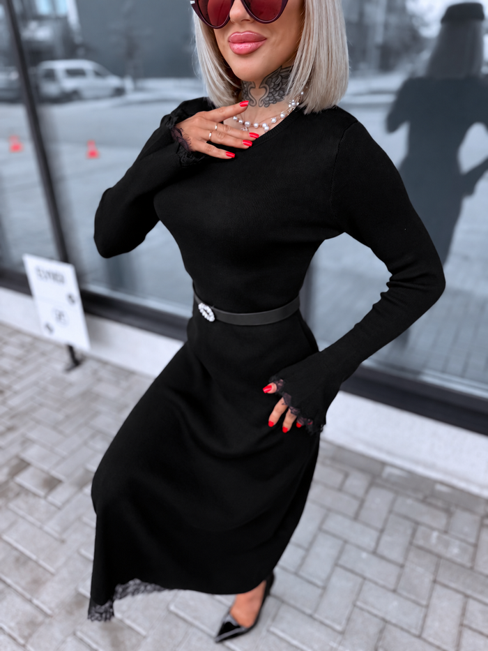 Dress "TEMPORARY" + belt 5458 - BLACK