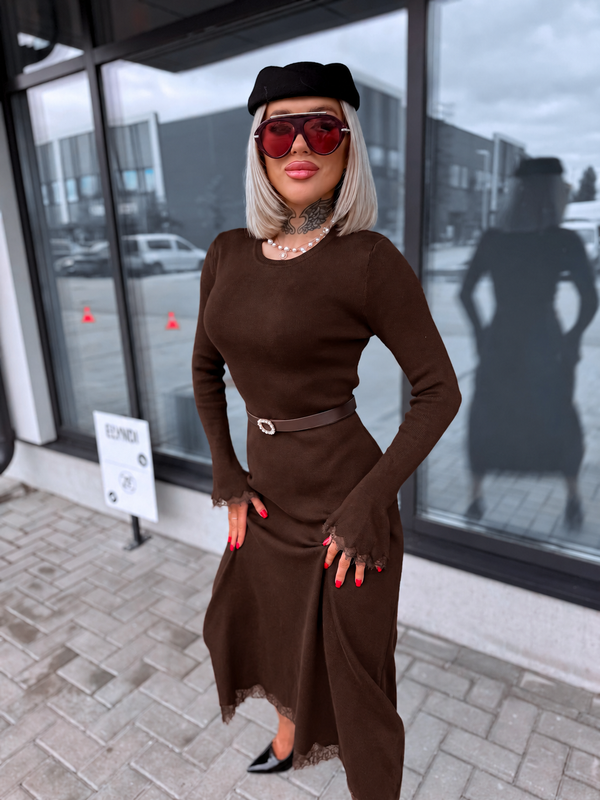 Dress "TEMPORARY" + belt 5458 - CHOCO