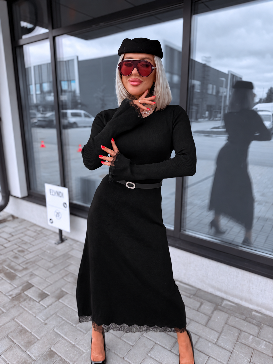 Dress "TEMPORARY" + belt 5458 - BLACK