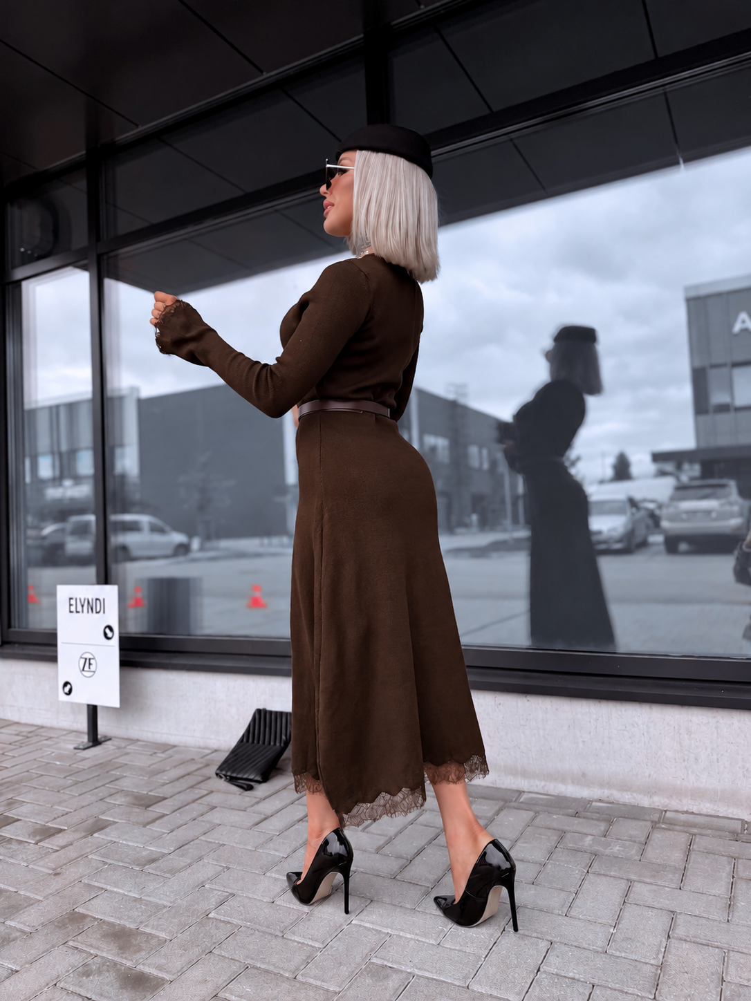 Dress "TEMPORARY" + belt 5458 - CHOCO