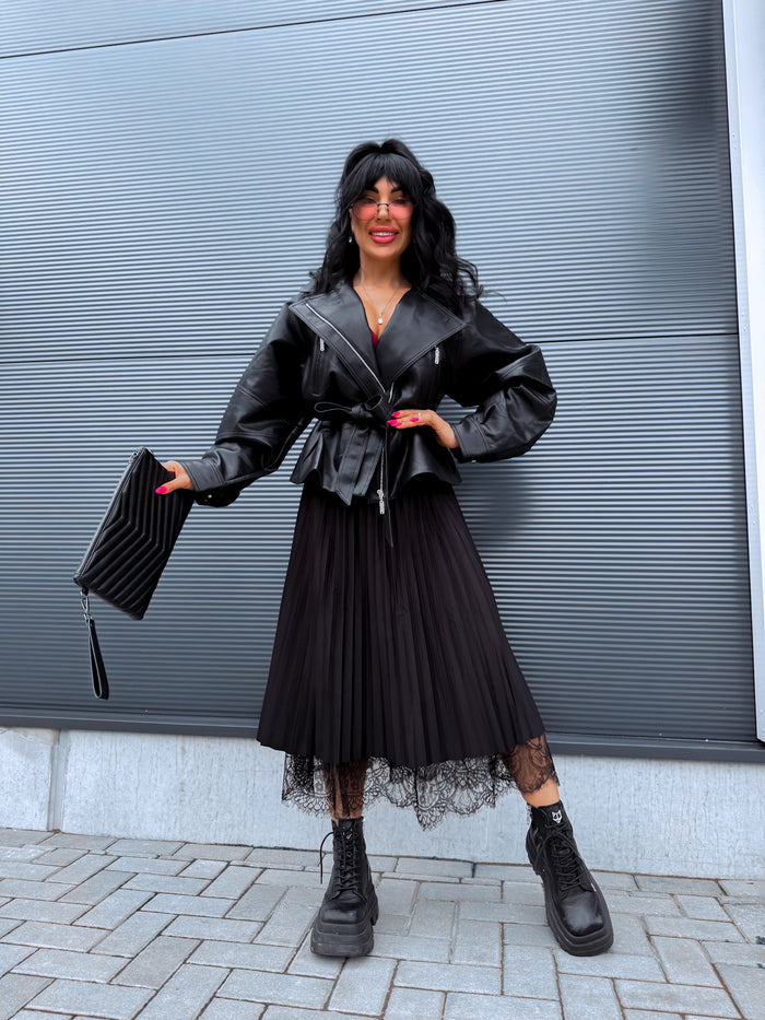 DOUBLE-SIDED, RUFFLED skirt with black tulle - BLACK 