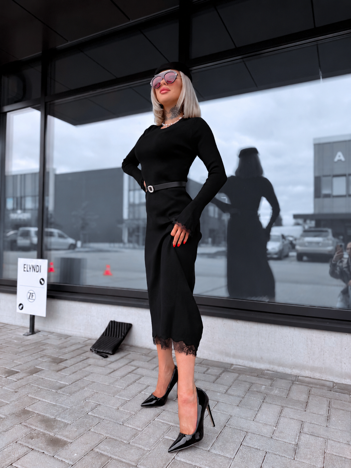 Dress "TEMPORARY" + belt 5458 - BLACK