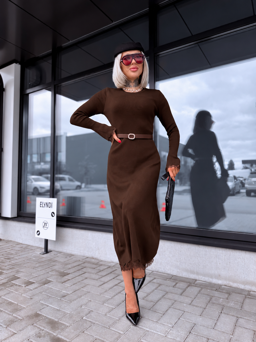 Dress "TEMPORARY" + belt 5458 - CHOCO