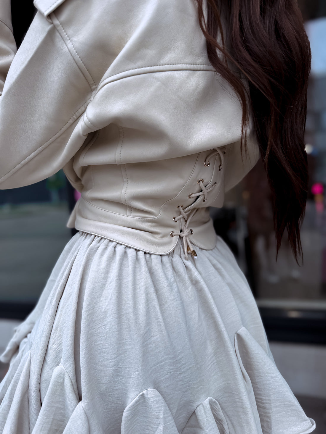 "OBSESSION" faux leather jacket S-6211 - LIGHT BEIGE