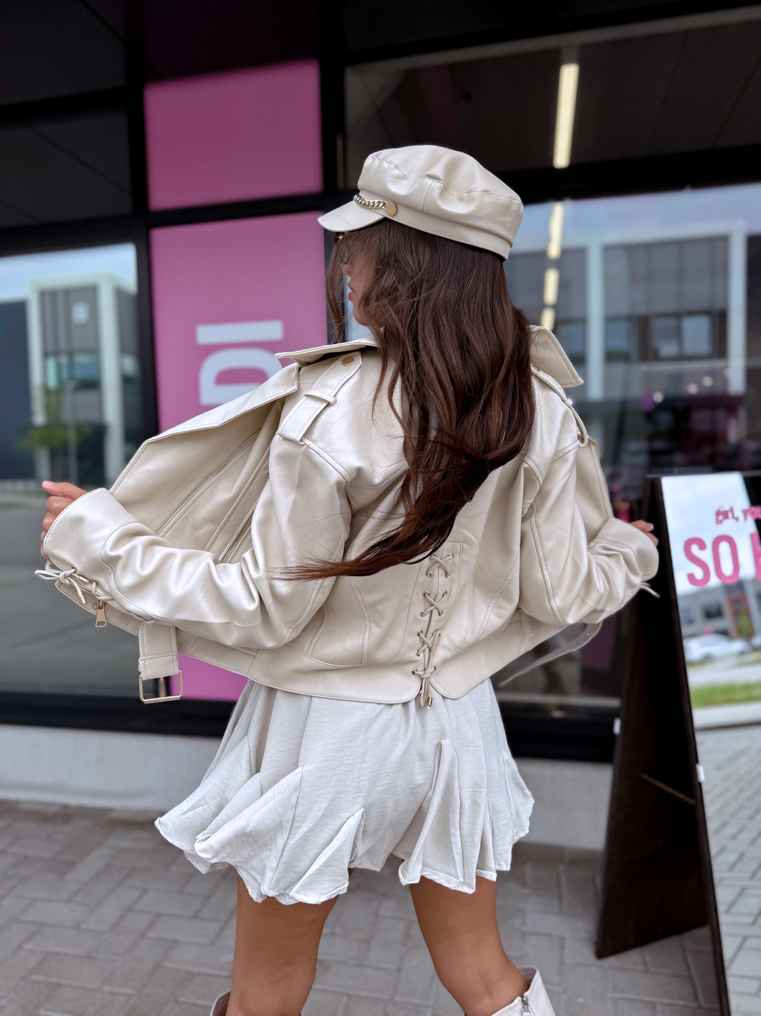 "OBSESSION" faux leather jacket S-6211 - LIGHT BEIGE