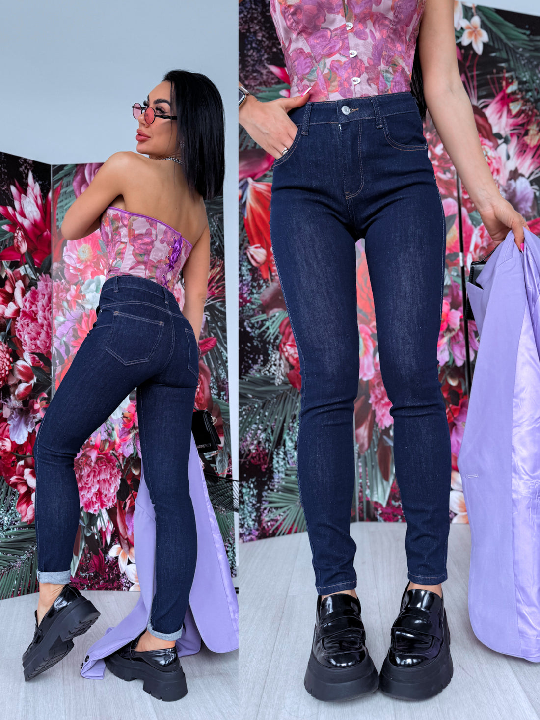 "ROYAL INDIGO" push-up džinsa bikses C059 - TUMŠI ZILAS
