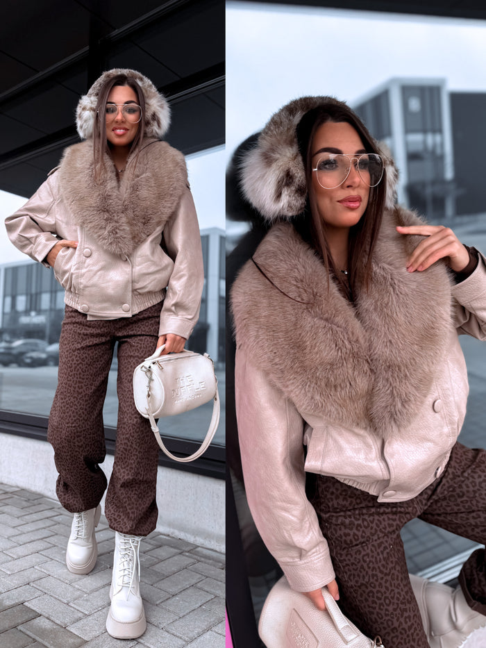"LOST MOMENT CV2229" faux leather jacket - BEIGE